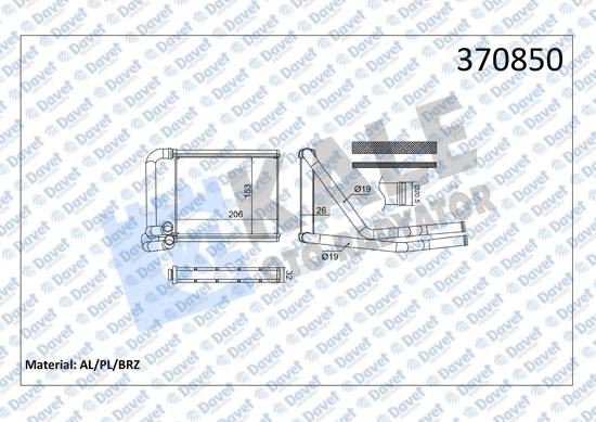 KALE 370850 Kalorifer Radyatoru Kia Rio Stonic Borulu [Brazing] [206x153x26]